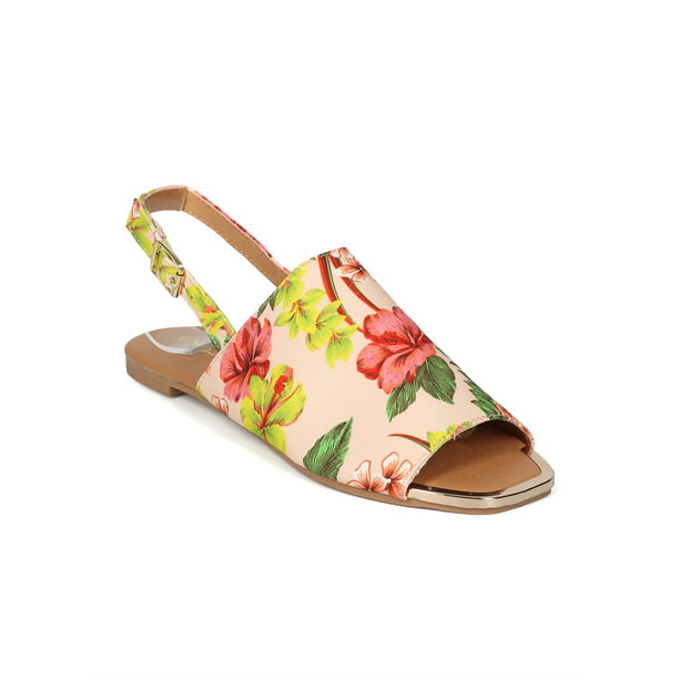 fly-consciousness Spring Sandals Flat with Flowers Open Toe Flat PU 